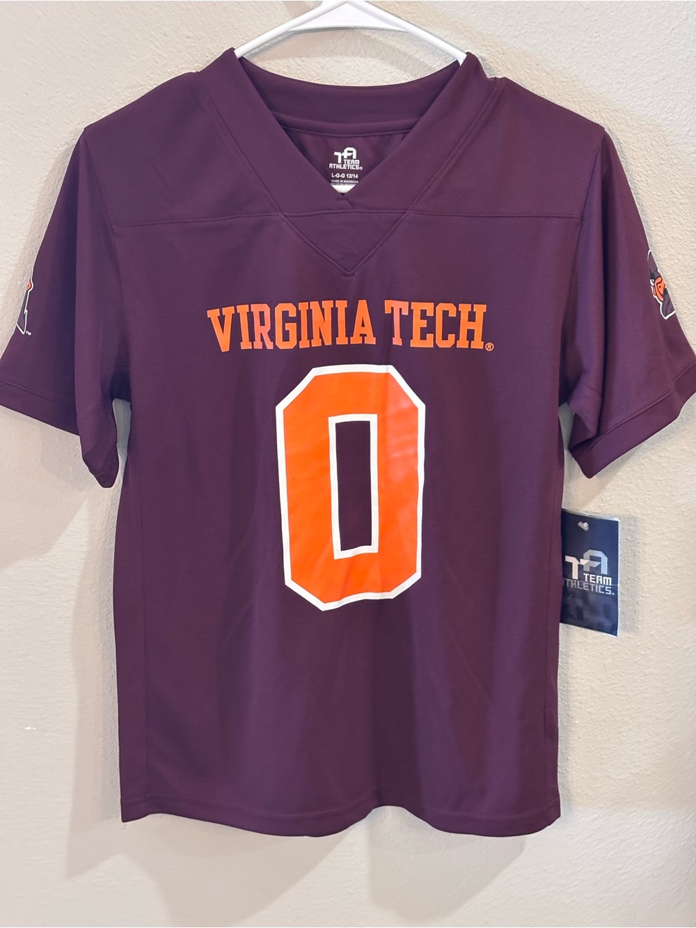 Virginia Tech Maroon Football Jersey, Team Athletics, Boys Large 12-14